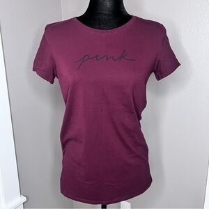 PINK Victoria’s Secret burgundy and black logo short sleeve Tshirt size small